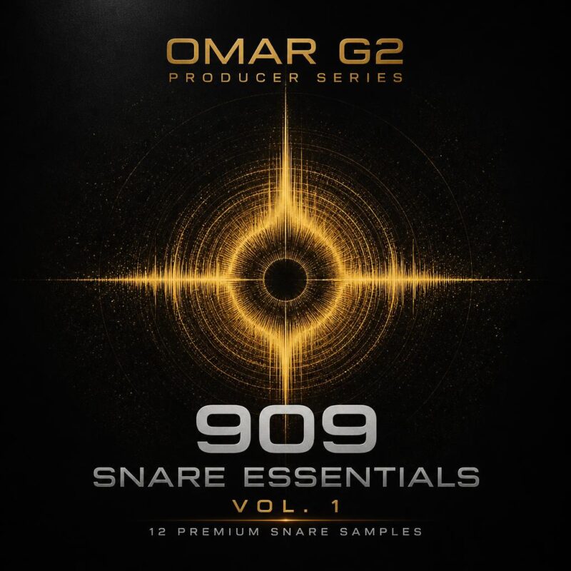 909 Snare Essentials Vol. 1 cover artwork by Omar G2 Producer Series featuring premium TR-909 inspired snare samples for Trance and Electronic Music production.